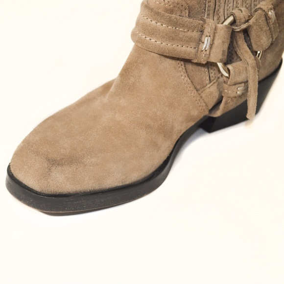 New DIESEL Taupe Suede Square Toe Harness Western Ankle Boots Size 5 - Picture 7 of 8